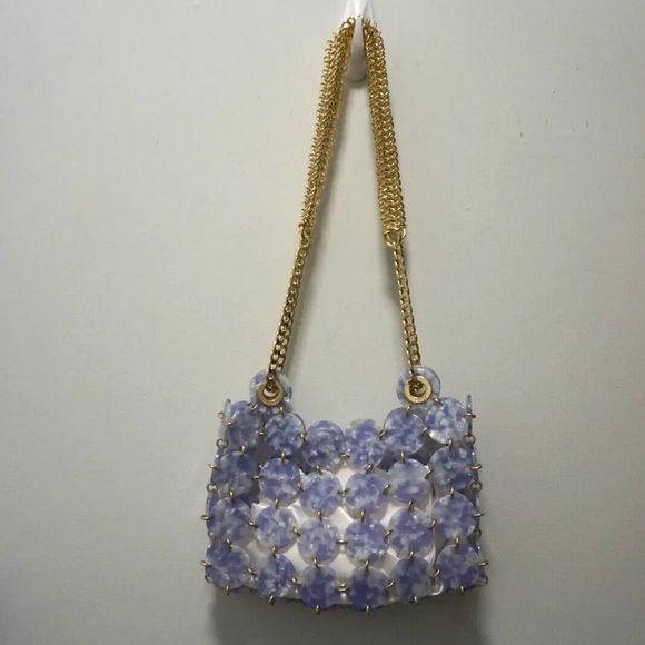 Sandro Pastille Marbled Resin Chainmail Shoulder Bag Gold Lilac Purple NWT - Picture 2 of 8